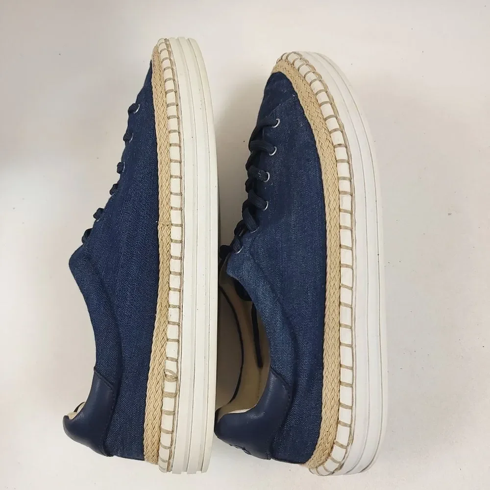 Sam Edelman kavi Denim espadrille Platform Wedge sneaker shoe navy blue Size 9.5